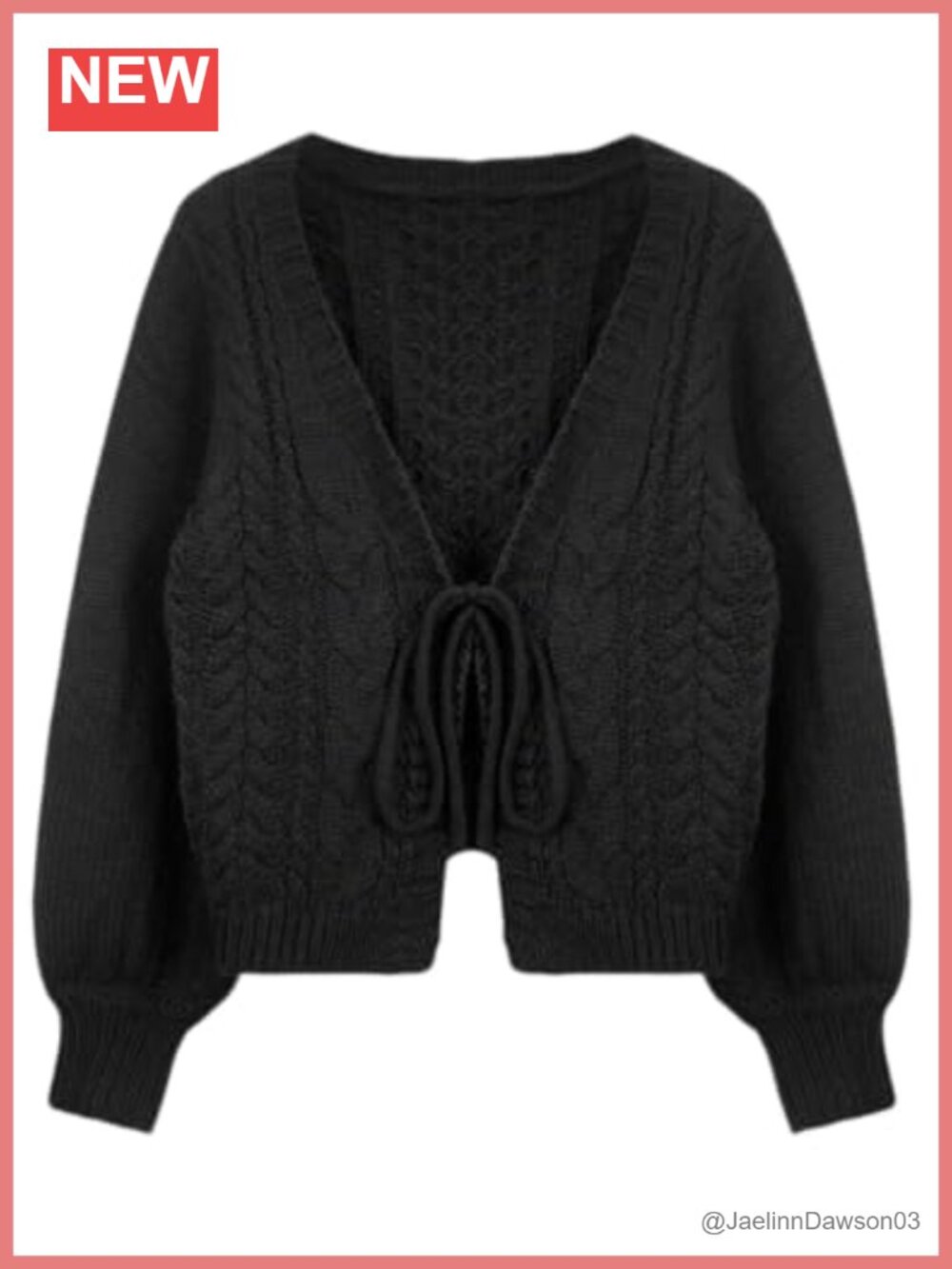 Tie Front Cable Knit Cardigan Sweater Deep V Neck Long Sleeve Women's